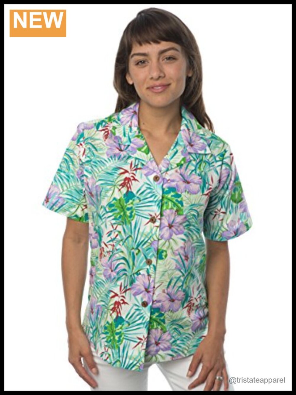 Women's Tropical Print Button Down Shirt 100% Cotton Island Vibe